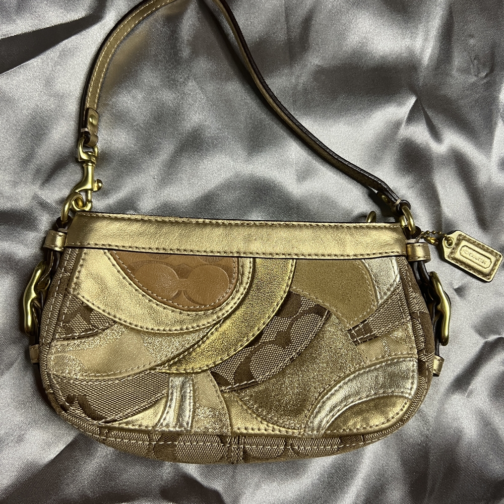 Coach Gold And Brown Mini Bag